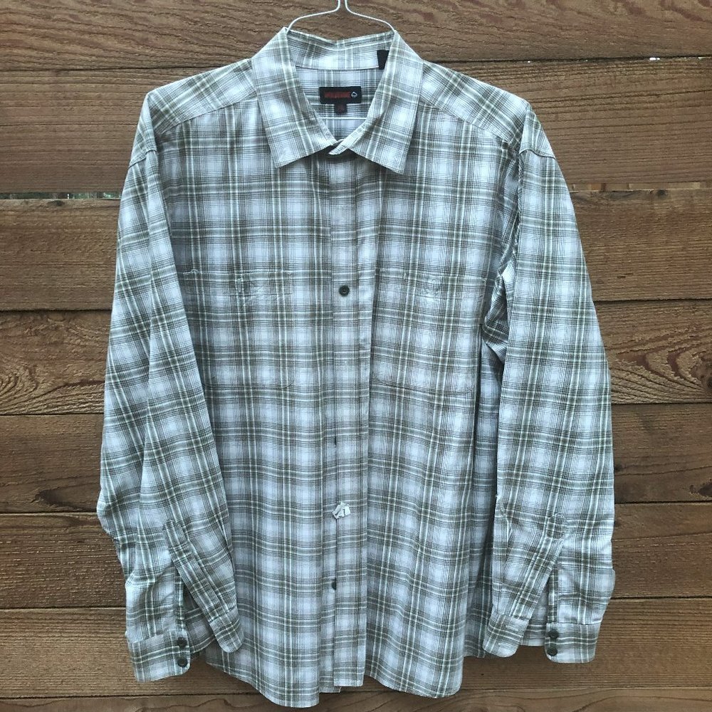 Men's WOLVERINE XXL Olive Green Plaid Button Down Long Sleeve Shirt